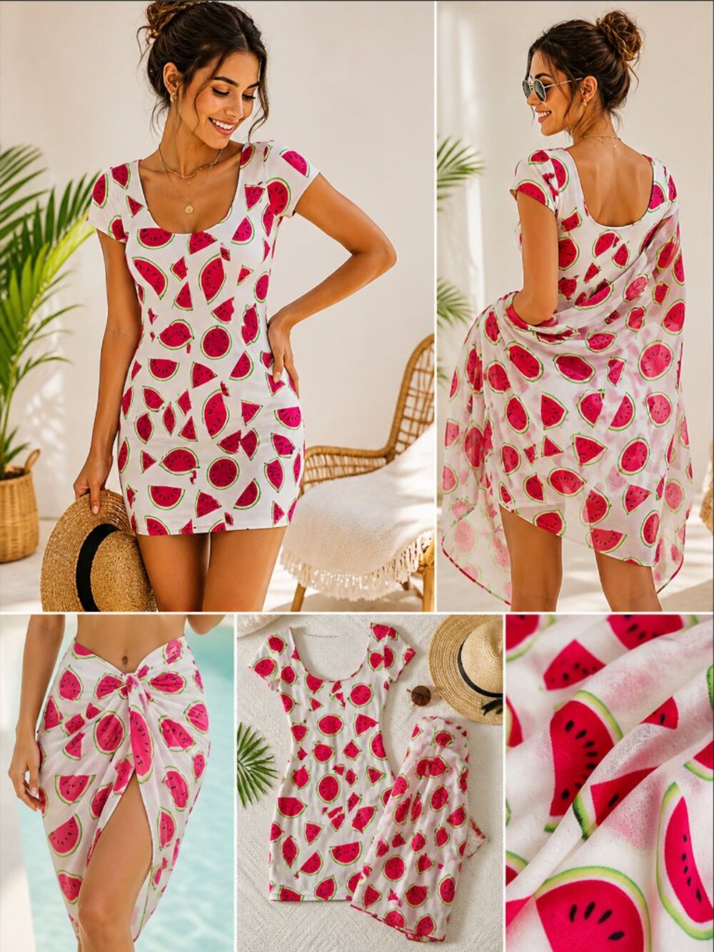 Manuel Canovas Paris Watermelon Mini Dress + Matching Wrap | Made in France